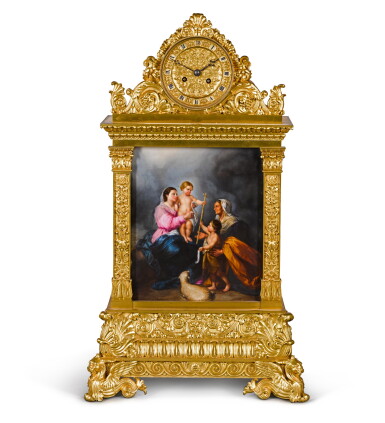 View full screen - View 1 of Lot 139. A large gilt-bronze and painted porcelain mantel clock, French, circa 1850.