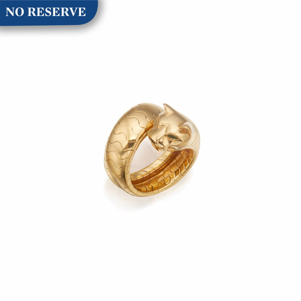 View full screen - View 1 of Lot 385. Cartier | Gold and Emerald 'Panthère' Ring, France.