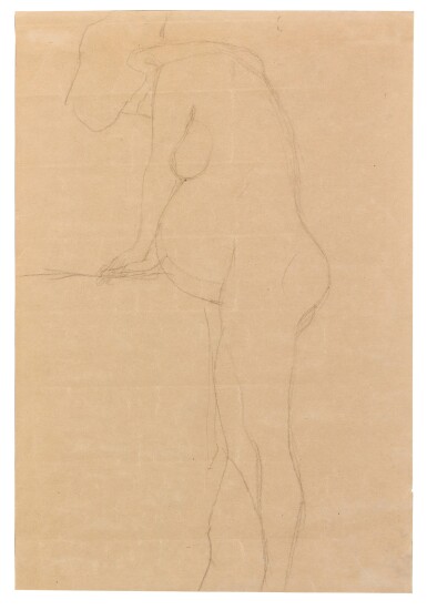 View full screen - View 1 of Lot 39. GUSTAV KLIMT | STEHENDER AKT EINER SCHWANGEREN NACH LINKS MIT GESENKTEM KOPF (STANDING PREGNANT NUDE WITH LOWERED HEAD, FACING LEFT).