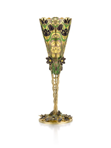 View full screen - View 1 of Lot 46. AN ART NOUVEAU PLIQUE-À-JOUR ENAMEL VASE, MARIUS HAMMER, NORWAY, CIRCA 1900.