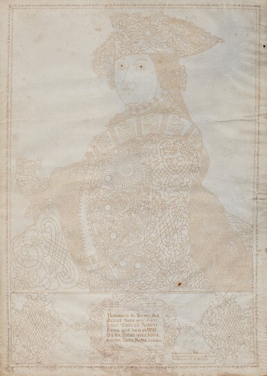 View full screen - View 1 of Lot 1056. Calligraphic portrait of Frederick II of Prussia, 1770.