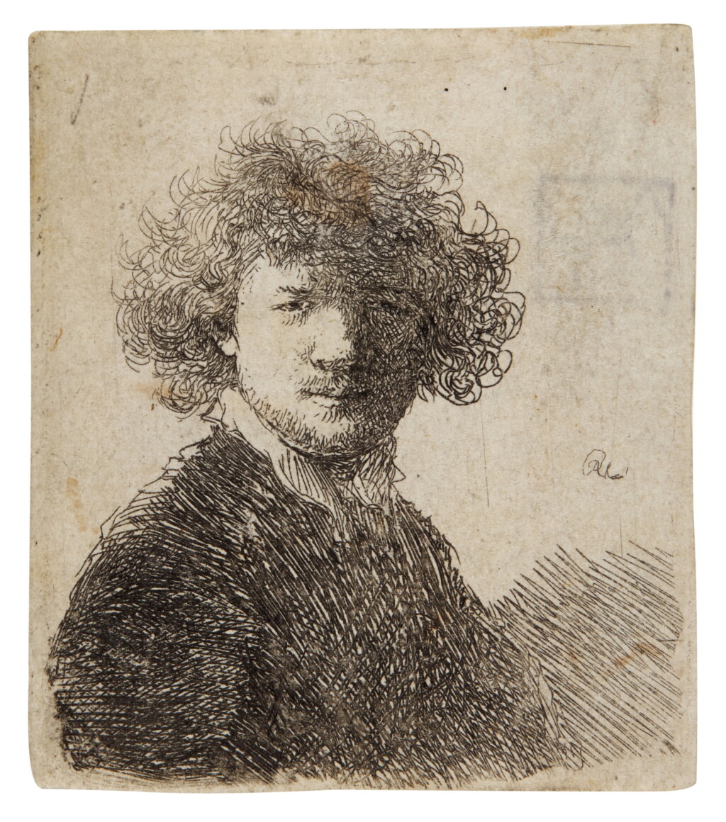 View full screen - View 1 of Lot 40. Self-Portrait with Curly Hair and White Collar: Bust (B., Holl. 1; New Holl. 66; H. 33).