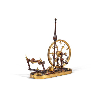 View full screen - View 1 of Lot 801. A Louis XV lacquer and gilt-bronze tabletop spinning wheel, circa 1770.