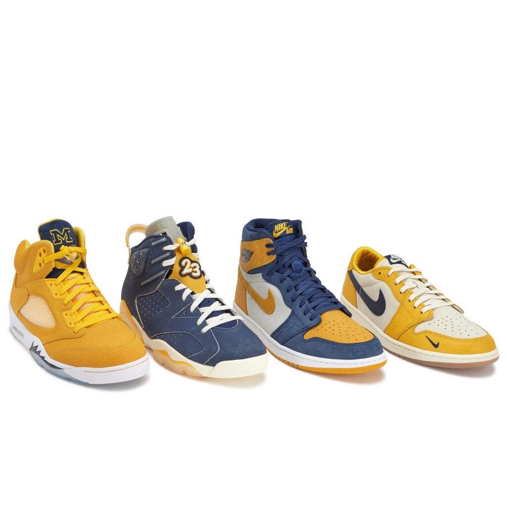 View full screen - View 1 of Lot 44. Set of Four | Nike Air Jordan 'University of Michigan' Player Exclusive Samples | Size 13.