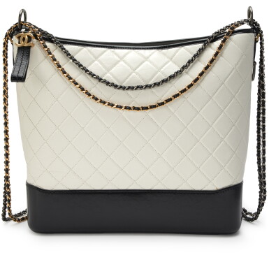 View full screen - View 1 of Lot 136. White and Black Wrinkled Quilted Calfskin Gabrielle Hobo Maxi Tricolor Hardware, 2018.