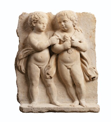 View full screen - View 1 of Lot 14. Marble relief representing two Putti.