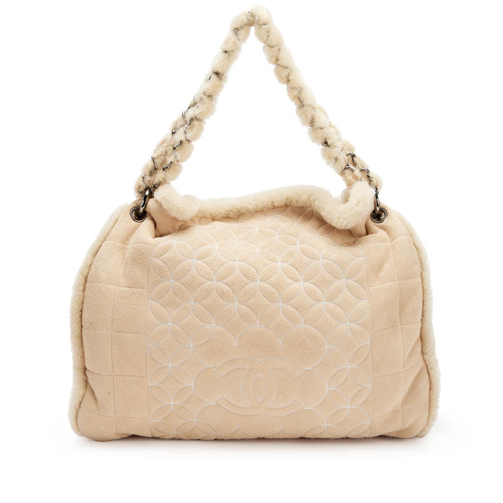 View full screen - View 1 of Lot 142. Light Biege Choco Bar Shearling Shoulder Bag Silver Hardware, 2005.