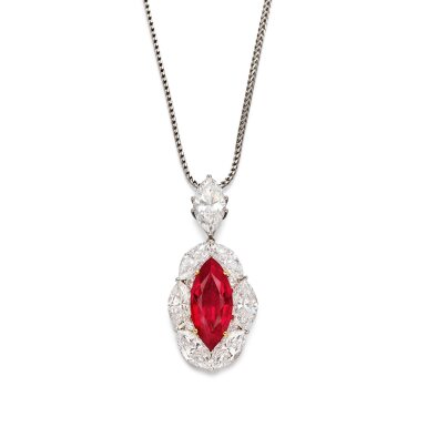 View full screen - View 1 of Lot 658. Ruby and Diamond Pendent Necklace | 紅寶石 配 鑽石 項鏈.