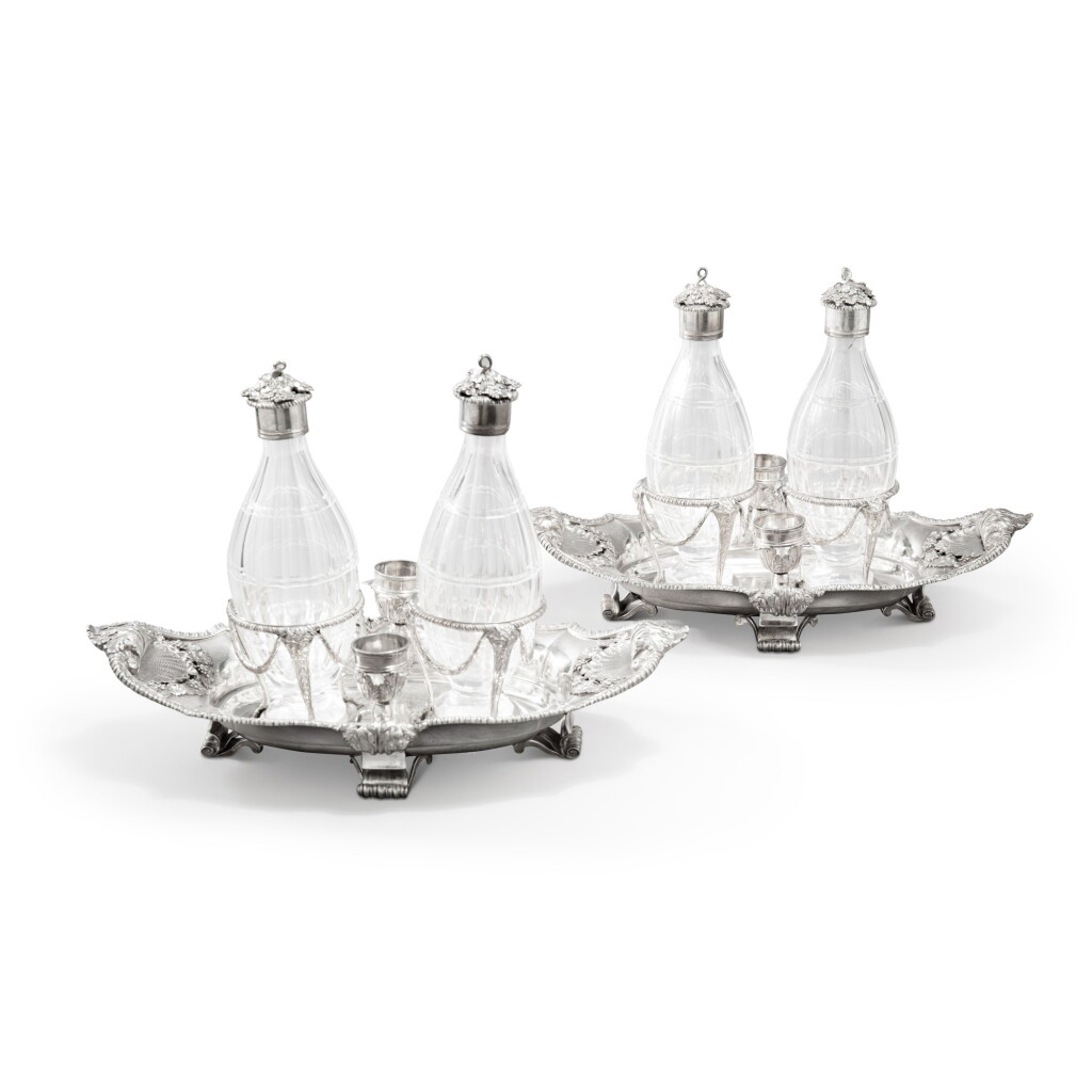 View full screen - View 1 of Lot 848. A pair of George III silver cruet stands, Benjamin Laver, London, 1782.