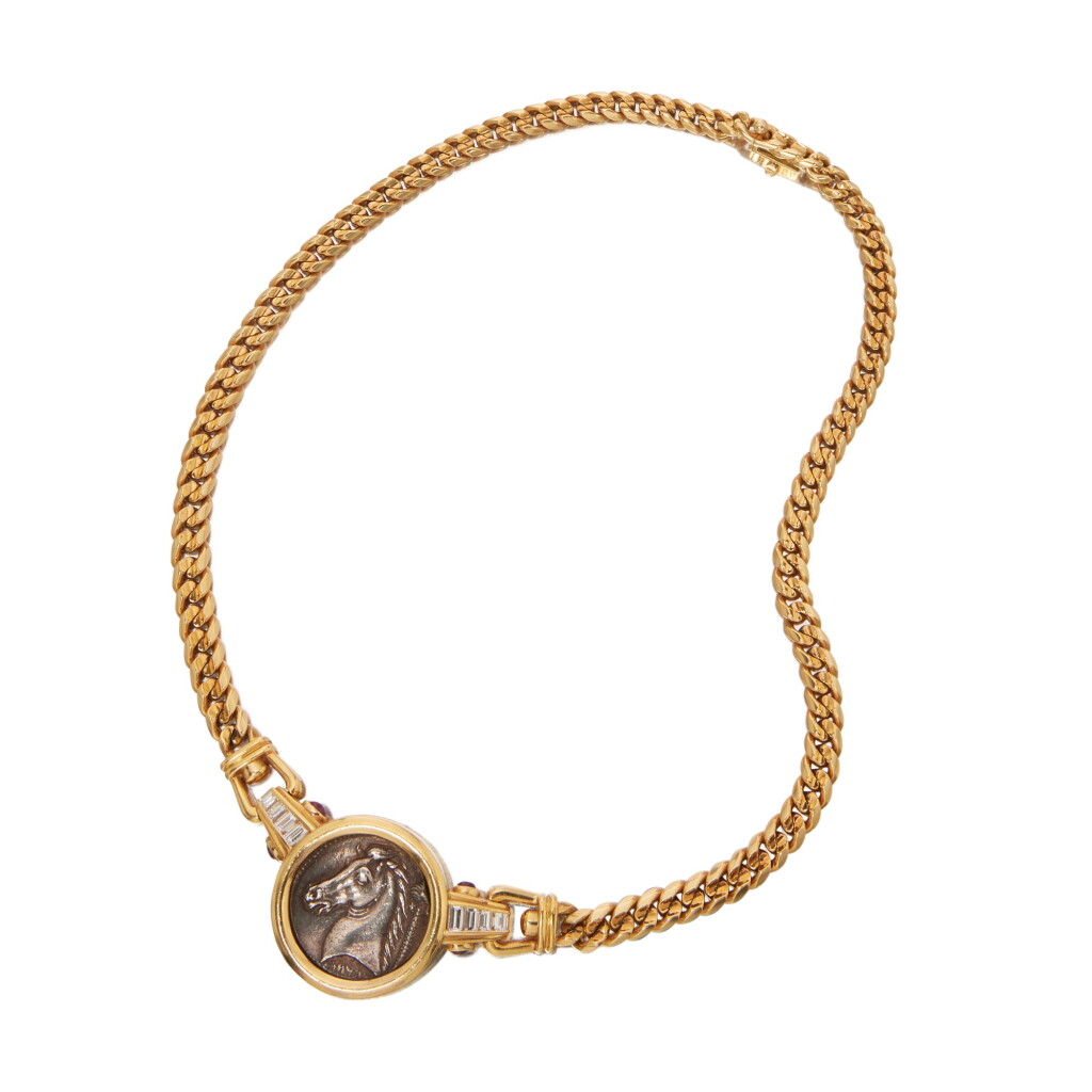 View full screen - View 1 of Lot 471. Gold, Antique Coin, Diamond and Ruby 'Monete' Necklace.