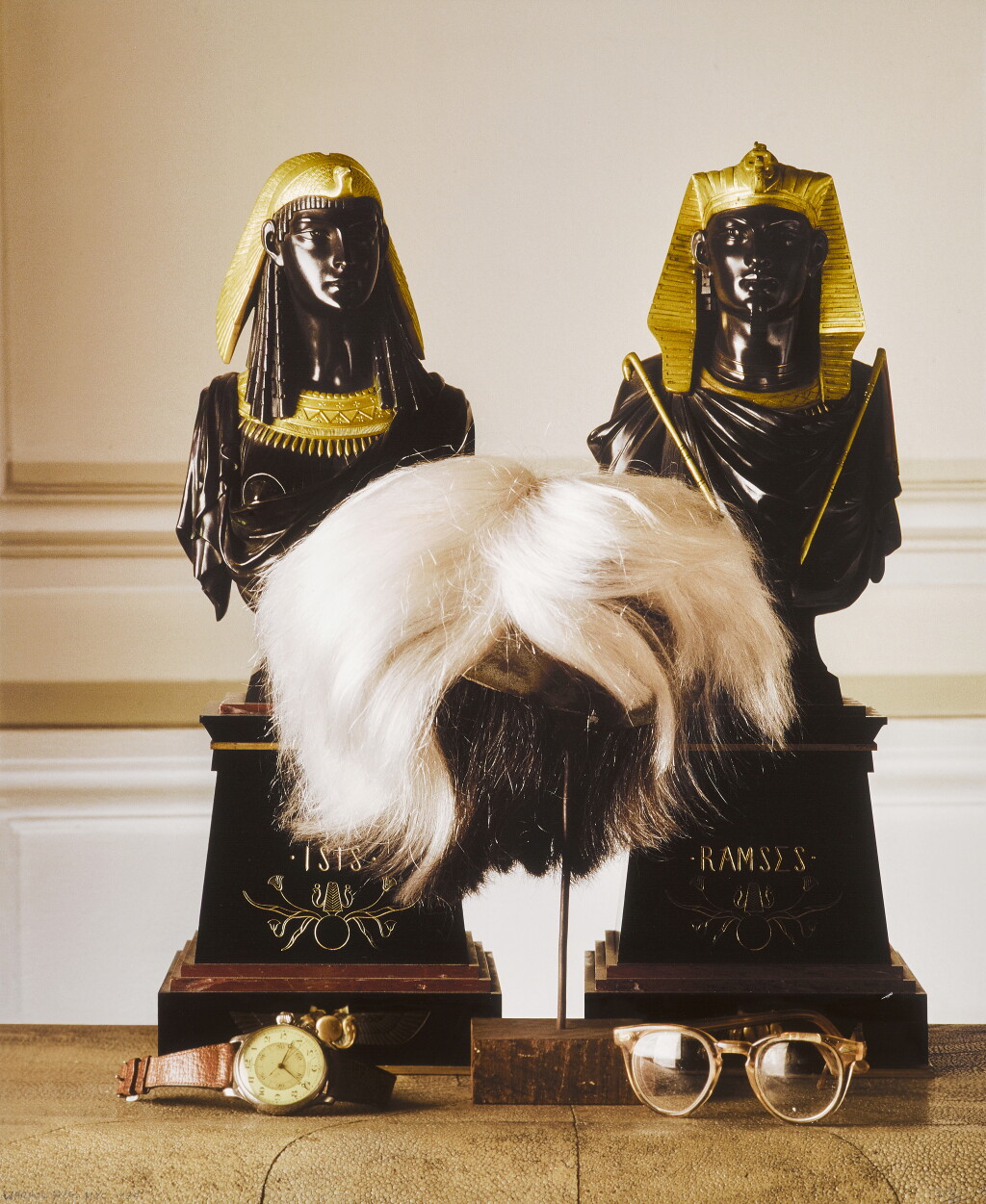 View full screen - View 1 of Lot 66. DAVID GAMBLE | 'ANDY WARHOL'S WIG, GLASSES AND WATCH', EAST 66TH STREET, NYC, 1987.