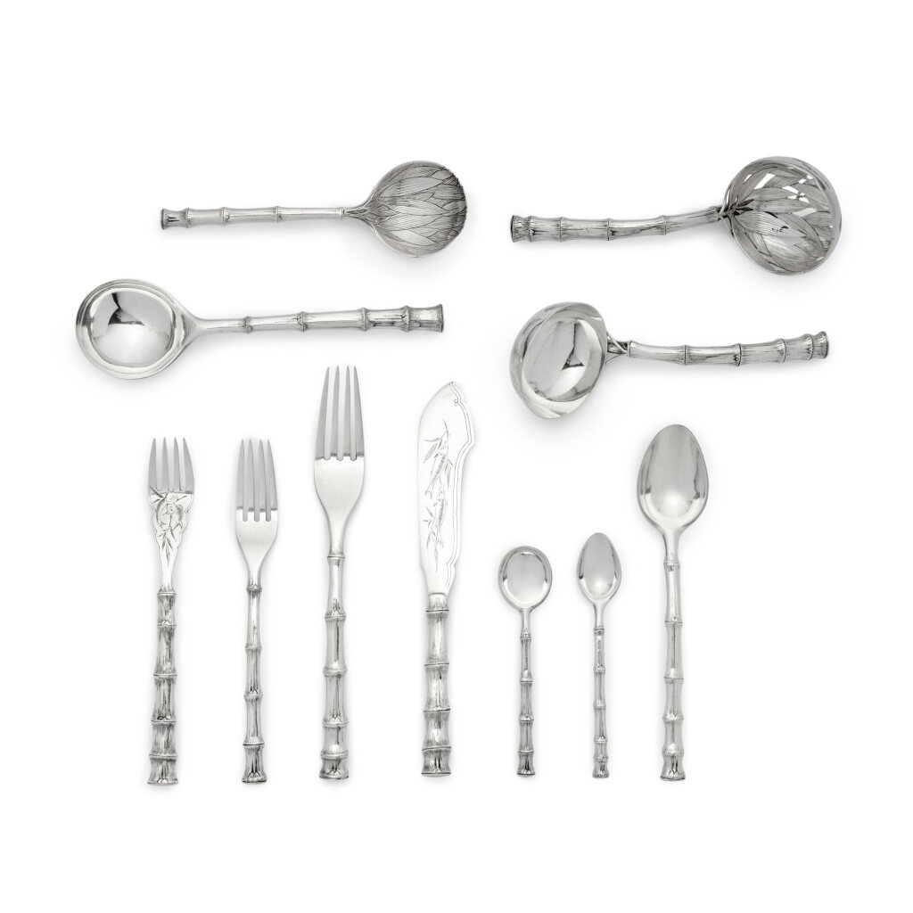 View full screen - View 1 of Lot 54. A Japanese Export Silver Bamboo Pattern Flatware Service, Musashiya, Yokohama, Circa 1900.