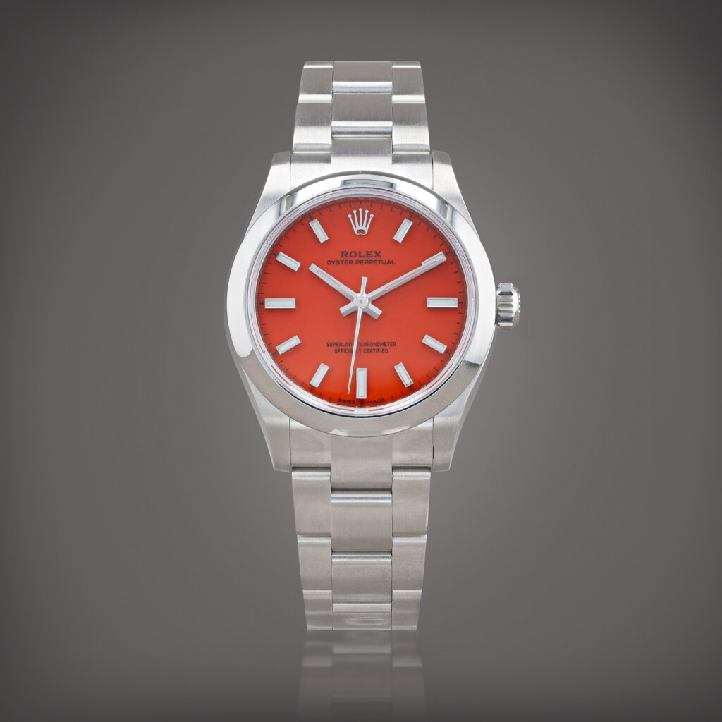 View full screen - View 1 of Lot 723. Oyster perpetual 'coral red', reference 277200 Montre bracelet en acier | Stainless steel wristwatch with bracelet Vers 2021 | Circa 2021.