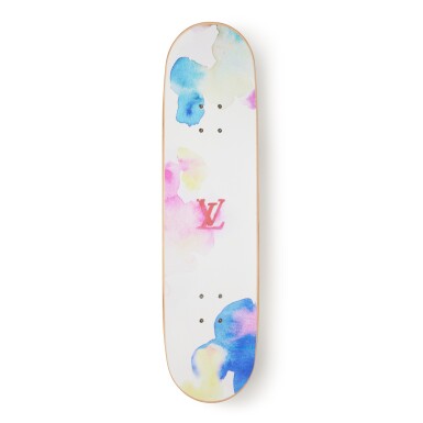 View full screen - View 1 of Lot 22. Louis Vuitton & Virgil Abloh | Multicolor Watercolor Monogram Wood, Aluminum, and Polymer Skateboard, 2021.