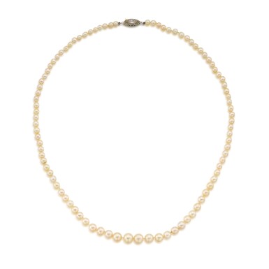 View full screen - View 1 of Lot 100. Natural Pearl and Diamond Necklace .