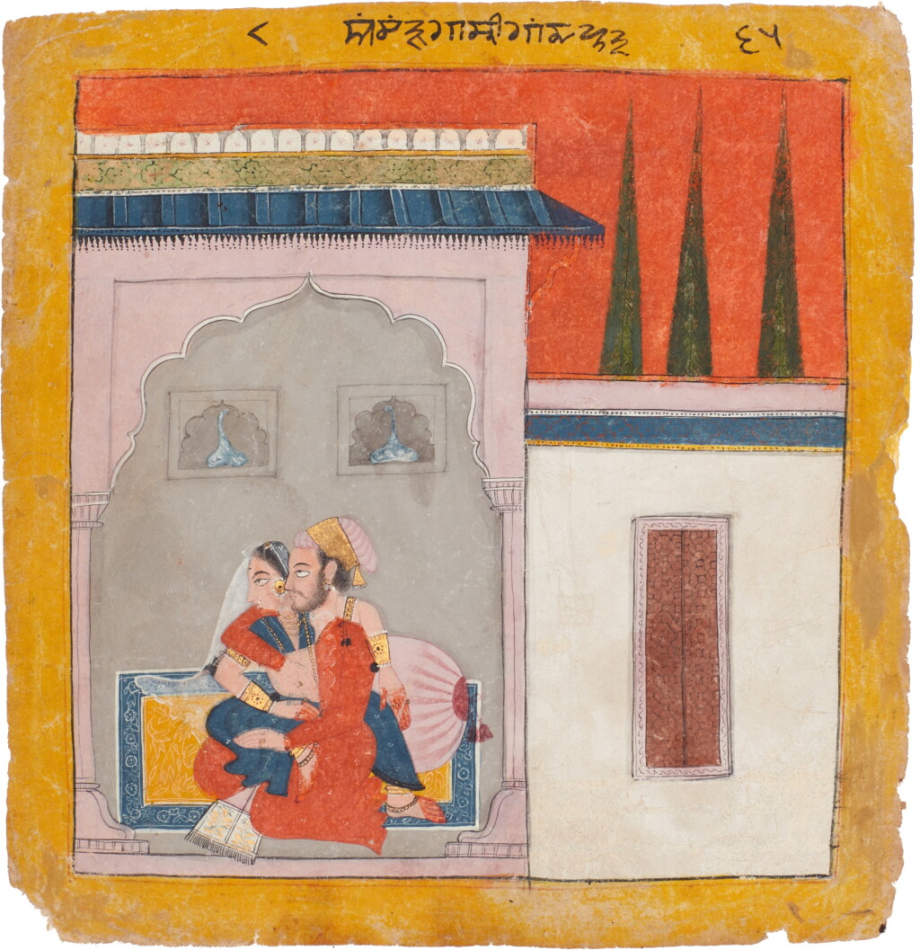 View full screen - View 1 of Lot 214. An illustration from a Ragamala series, Achanda Raga, India, Nurpur, circa 1700.
