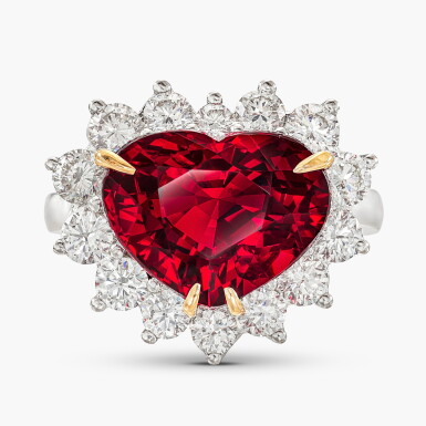 View full screen - View 1 of Lot 1763. Ruby and Diamond Ring | 7.45克拉 天然 「莫桑比克赤紅色」未經加熱紅寶石 配 鑽石 戒指.
