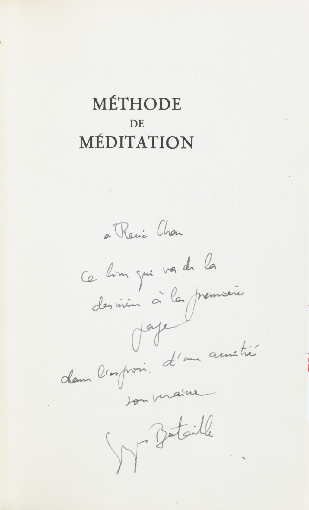 View full screen - View 1 of Lot 119. Méthode de méditation. 1947. Rel. d'Annette Dupin. Exemplaire de René Char, avec un envoi as..