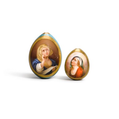 View full screen - View 1 of Lot 98. Two porcelain Easter eggs, Imperial Porcelain Factory, St Petersburg, 1840s .
