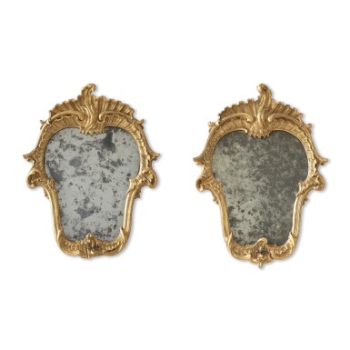View full screen - View 1 of Lot 150. A pair of Italian giltwood mirrors, Piedmont, 18th century.