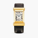 Pilote / Driver | An unusual limited edition deeply curved rectangular yellow gold driver’s rear-wound wristwatch with integrated gold deployant buckle, Circa 1997