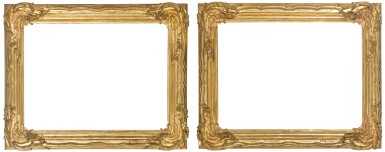 View full screen - View 1 of Lot 89. A rare pair of fine mid-18th century French Rococo carved and gilded walnut frames; possibly provincial; of unusual pattern; landscape format.