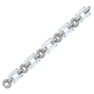 View full screen - View 1 of Lot 1747. ROCK CRYSTAL AND DIAMOND BRACELET 白水晶 配 鑽石 手鏈.
