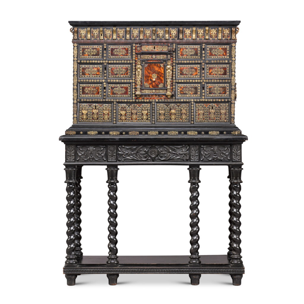 View full screen - View 1 of Lot 28. A Spanish gilt-bronze mounted tortoiseshell, bone, ebony and ebonised vargueno, signed by Manuel Palomero, 17th century.