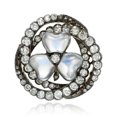 View full screen - View 1 of Lot 1. Moonstone and diamond brooch, 1890s.