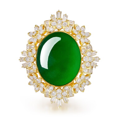 View full screen - View 1 of Lot 376. Jadeite and Diamond Ring | 天然翡翠 及 鑽石 戒指.