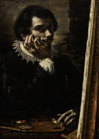 View full screen - View 1 of Lot 17. ORAZIO BORGIANNI | SELF PORTRAIT AS A PAINTER WITH PALETTE AND CANVAS.