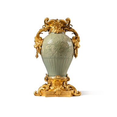 View full screen - View 1 of Lot 48. A gilt-bronze mounted Chinese celadon porcelain vase, the porcelain Ming dynasty, 14th century, the mounts Louis XV, circa 1760-1770, attributed to Jean-Claude Duplessis.