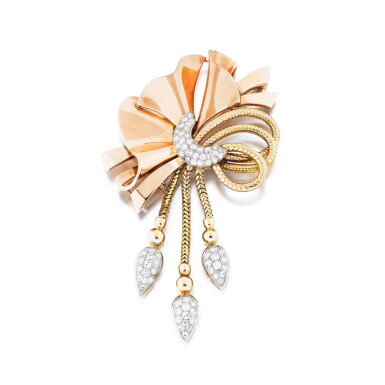 View full screen - View 1 of Lot 99. Broche or et diamants | Gold and diamond brooch.