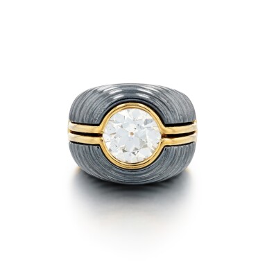 View full screen - View 1 of Lot 50. Hematite and diamond ring | Bague hematite et diamant.