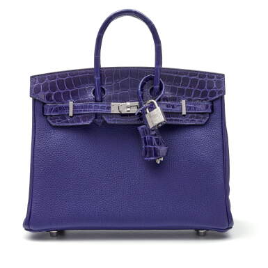View full screen - View 1 of Lot 732. Bleu Encre Niloticus Crocodile and Togo Touch Birkin 25 Palladium Hardware, 2018.