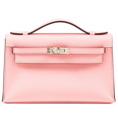 View full screen - View 1 of Lot 418. Rose Sakura Swift Kelly Pochette Palladium Hardware, 2024.
