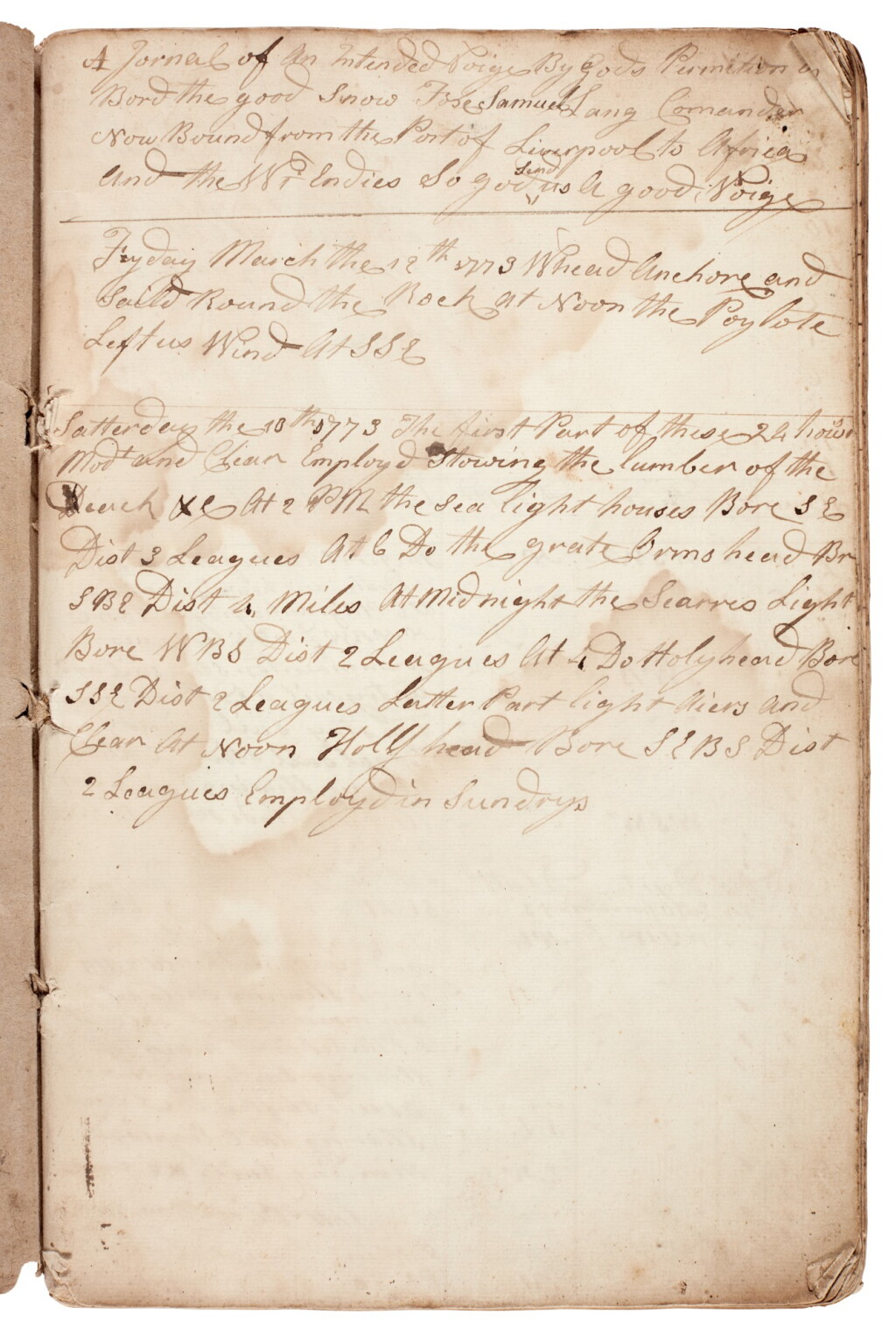 View full screen - View 1 of Lot 83. Slave Trade—Thomas Dwyer | Manuscript journal of the slave ship the Snow Fox, 1773.