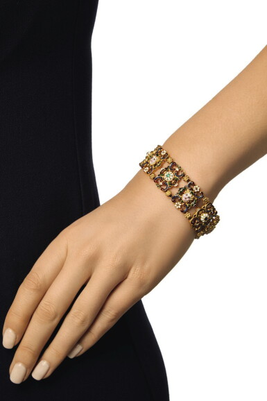 View full screen - View 1 of Lot 53. GOLD, ENAMEL AND GEM-SET BRACELET.