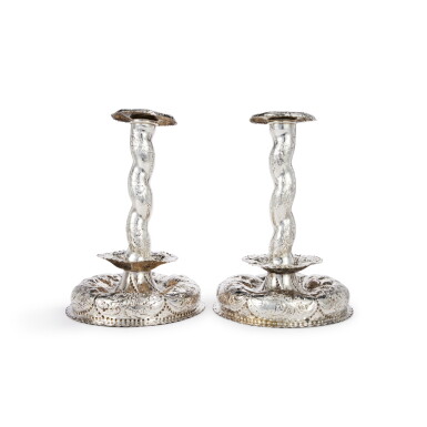 View full screen - View 1 of Lot 162. A Pair of Massive German Silver Candlesticks.