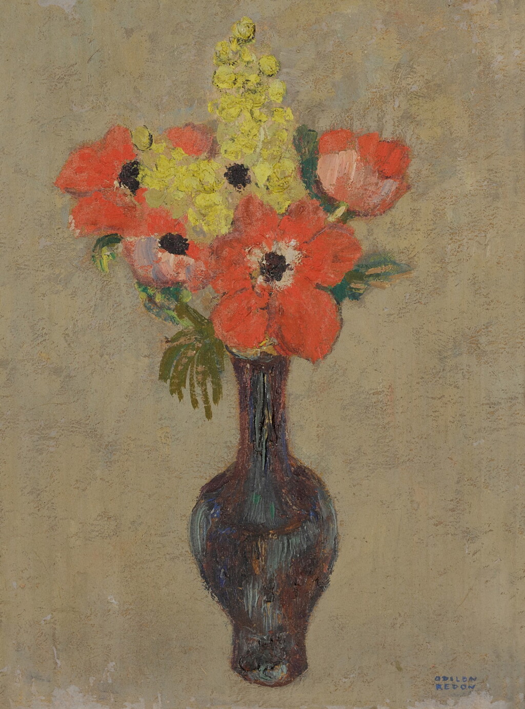View full screen - View 1 of Lot 259. Vase de coquelicots et mimosas.
