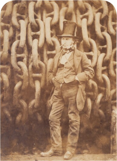 View full screen - View 1 of Lot 235. Robert Howlett | Isambard Kingdom Brunel in front the Launching Chains of the Leviathan (Great Eastern).