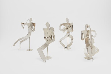 View full screen - View 1 of Lot 13. FOUR AUSTRIAN NICKEL-PLATED JAZZ BAND FIGURES .