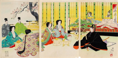 View full screen - View 1 of Lot 289. A group of six woodblock prints by various artists, Japan, Edo period | 日本 江戶時代 木刻版畫一組六幀.