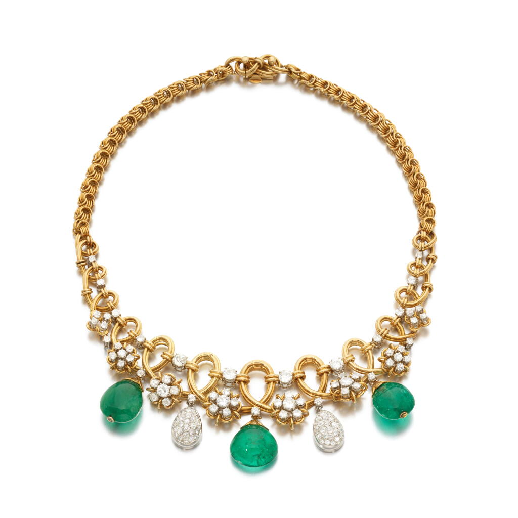 View full screen - View 1 of Lot 1013. Emerald and diamond necklace, 1950s.