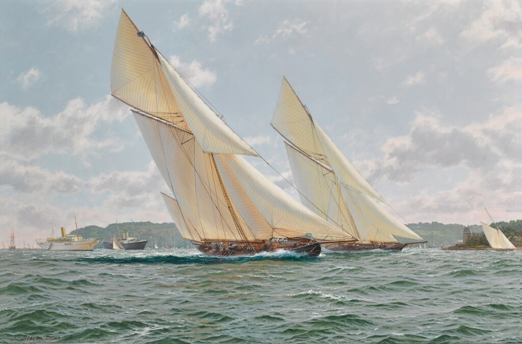 View full screen - View 1 of Lot 103. 'Brynhild II' racing off Cowes.