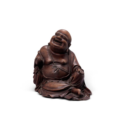 View full screen - View 1 of Lot 9593. A carved Longan wood figure of a Budai, Qing dynasty, 19th century | 清十九世紀 龍眼木雕布袋和尚像.