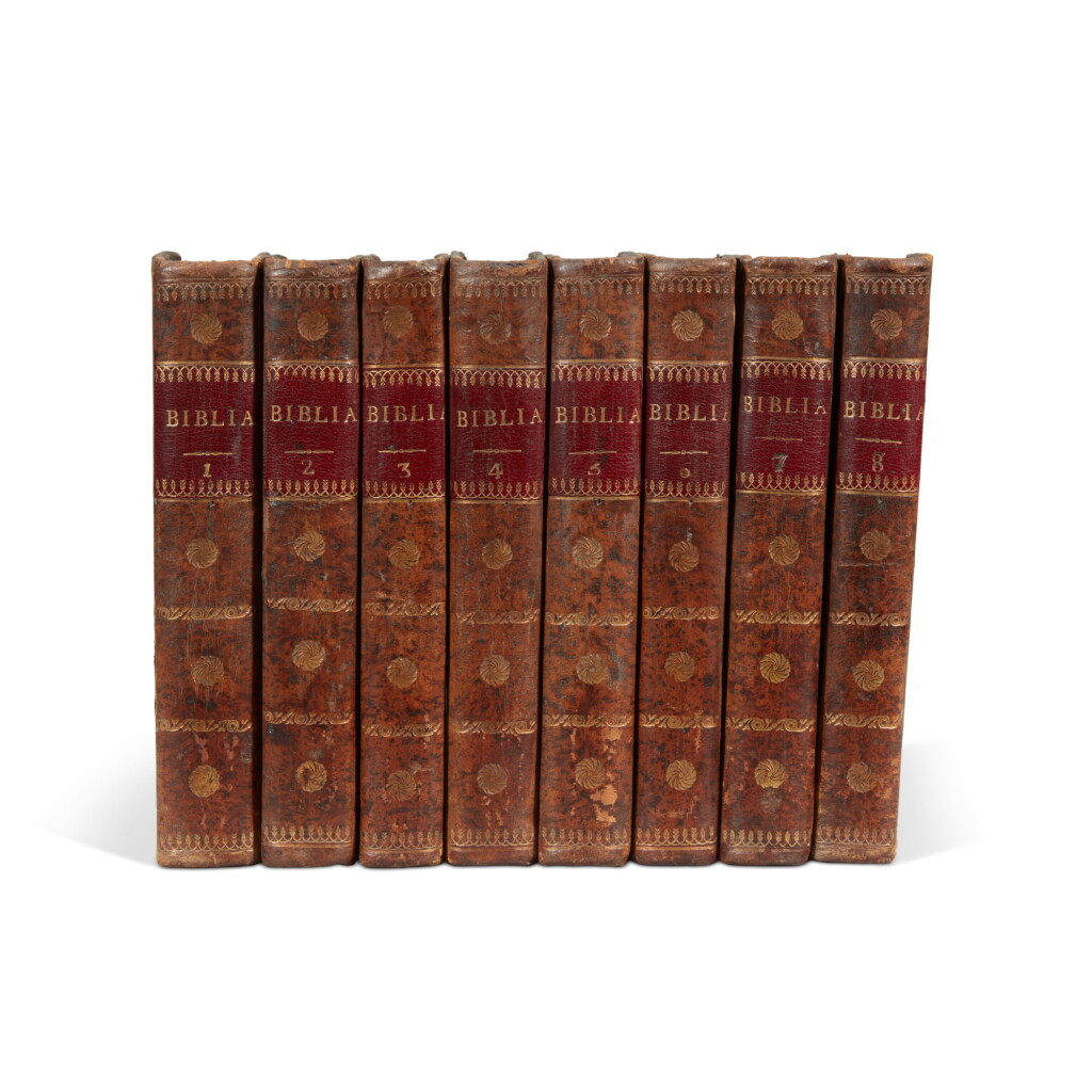 View full screen - View 1 of Lot 32. Bible, Latin, Paris, Didot, 1785, 8 volumes, contemporary Spanish marbled calf.