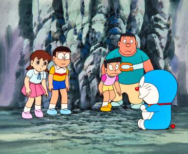View full screen - View 1 of Lot 81. Doraemon with All His Friends Animation Cels with Dougas and Hand-painted Original Background | 哆啦A夢和他的朋友們賽璐璐,線稿和手繪原裝背景.