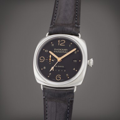 View full screen - View 1 of Lot 562. Reference PAM 00391 Radiomir | A limited edition stainless steel automatic dual time wristwatch with date, day/night indication, and 10 day power reserve indication, Circa 2012.