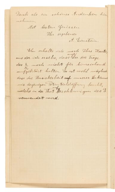 View full screen - View 1 of Lot 79. Albert Einstein | Autograph letter signed, to Alfred Bucherer, 12 September 1908.